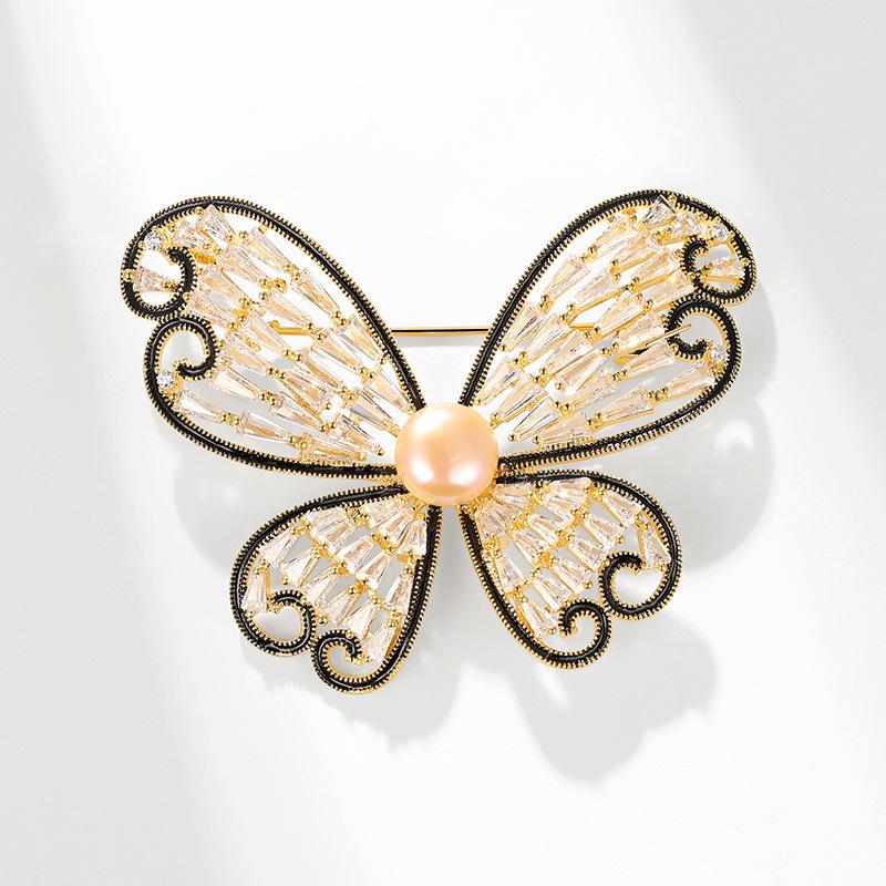 Bo Xin Yun Korean Zircon Butterfly Brooch with Freshwater Pearls