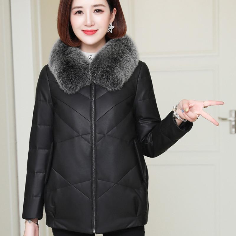 Genuine leather jacket for women Genuine leather down jacket for women Sheepskin fox fur collar short Korean style slim coat for women