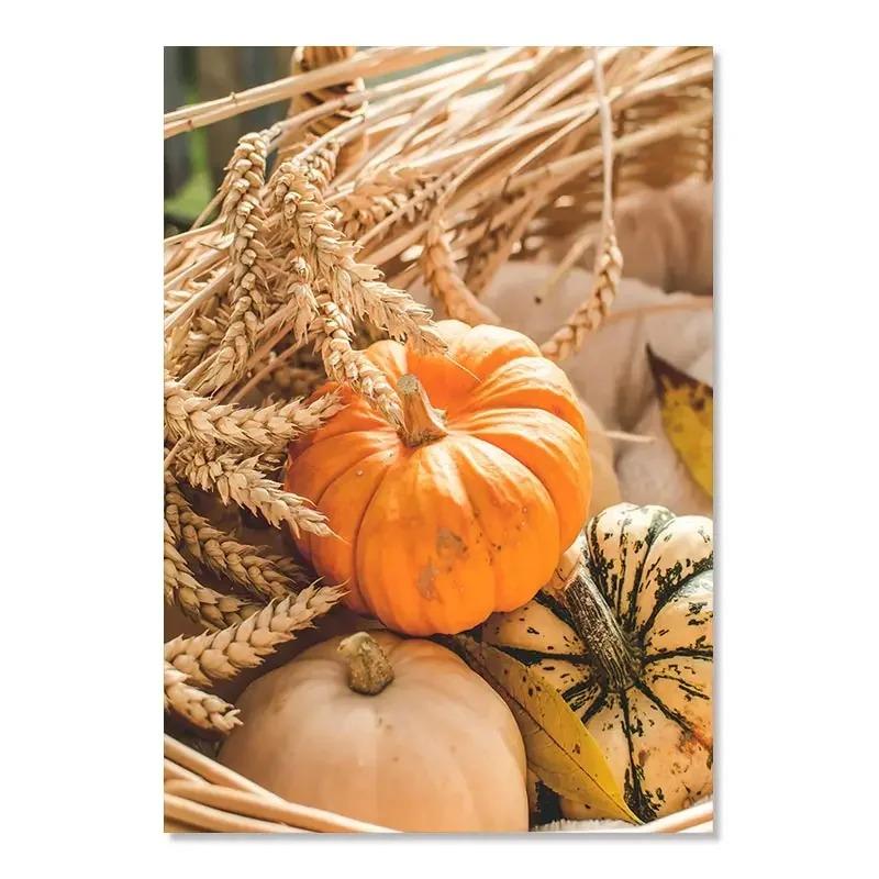 Autumn Yellow Fallen Leaves Scenery Canvas Painting Fall Pumpkin Halloween Wall Art Print Poster Modern Living Room Home Decor