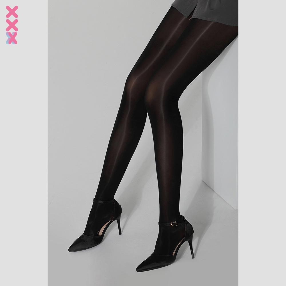 HAVEN: Sexy Aurora Glossy Open Crotch Pantyhose with Extended JK Socks, Silky Horse Oil Finish.