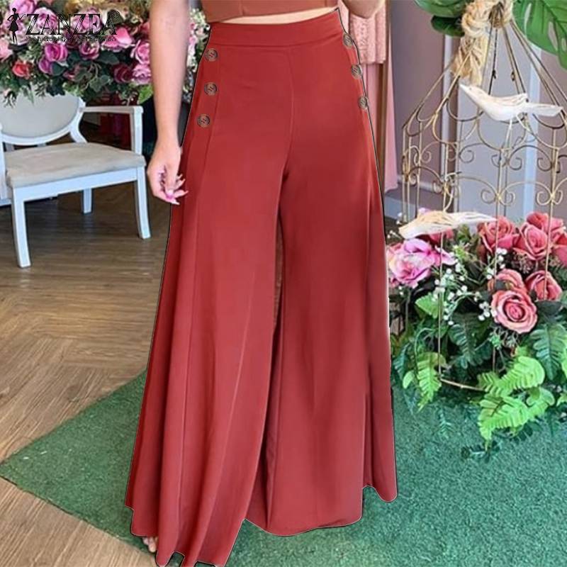 Spring/Summer Pants, Women's Button Elastic, High Waist, Summer Wide Leg Pants