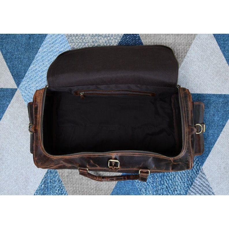 Buffalo Leather Duffel Bag, Monogram Weekend Bag, Full Grain Leather Overnight Bag, 3rd Anniversary Gift, Personalized Duffle Bag