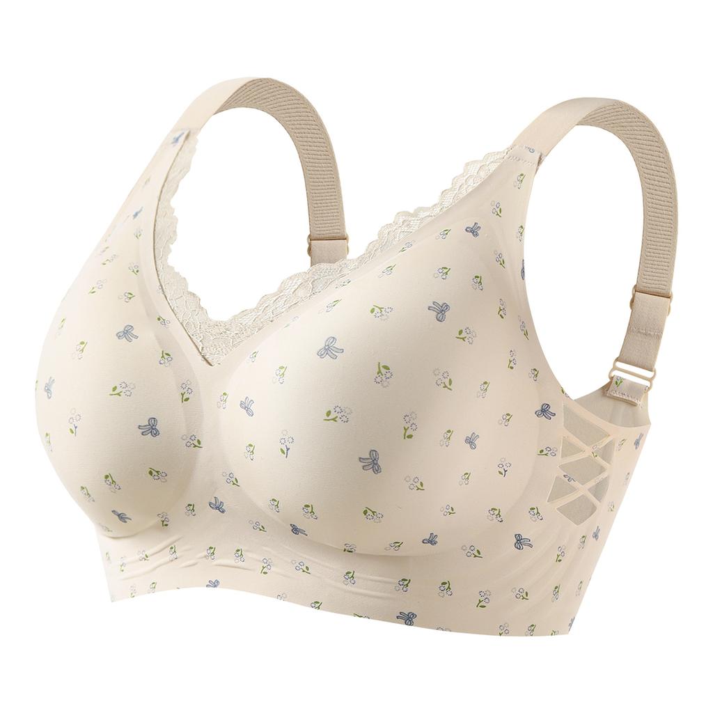 Sweet floral lace women's big chest lift without steel ring Comfortable and breathable breast anti-sagging seamless bra