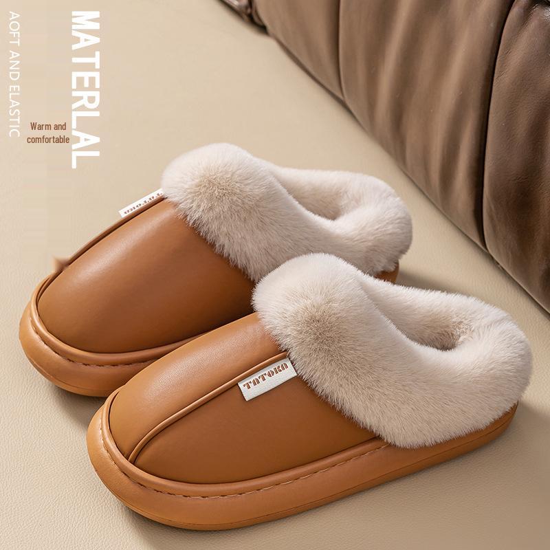 Women's & Men's Non-Slip Waterproof Cotton Slippers: Silent, Thick-Soled, Wear-Resistant Footwear for Home and Confinement Couples.