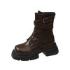 Brown casual and thin British style platform Martin boots women's 2025 autumn new small round head thick heel short boots