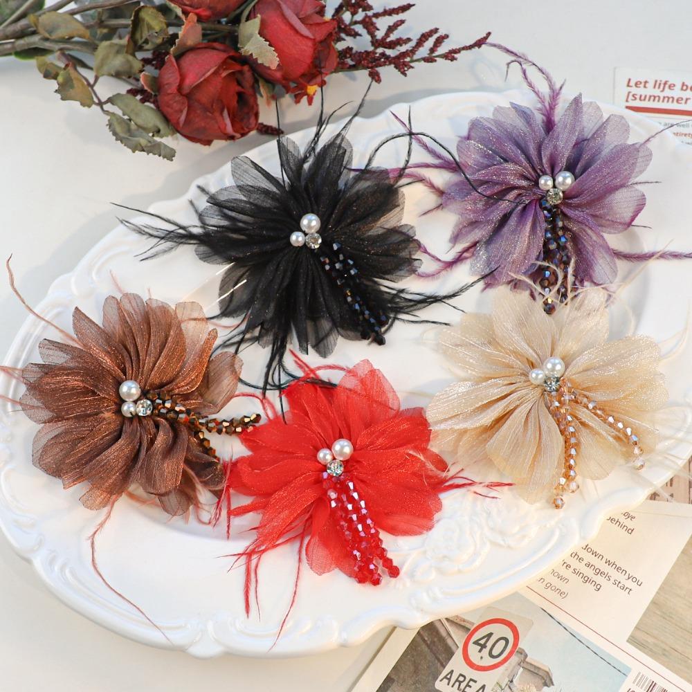 Organza Flower Accessories Crystal Tassel Detail Flower DIY Headdress Part Glitter Crystal Inlay Hair Decor Hair Crown Making