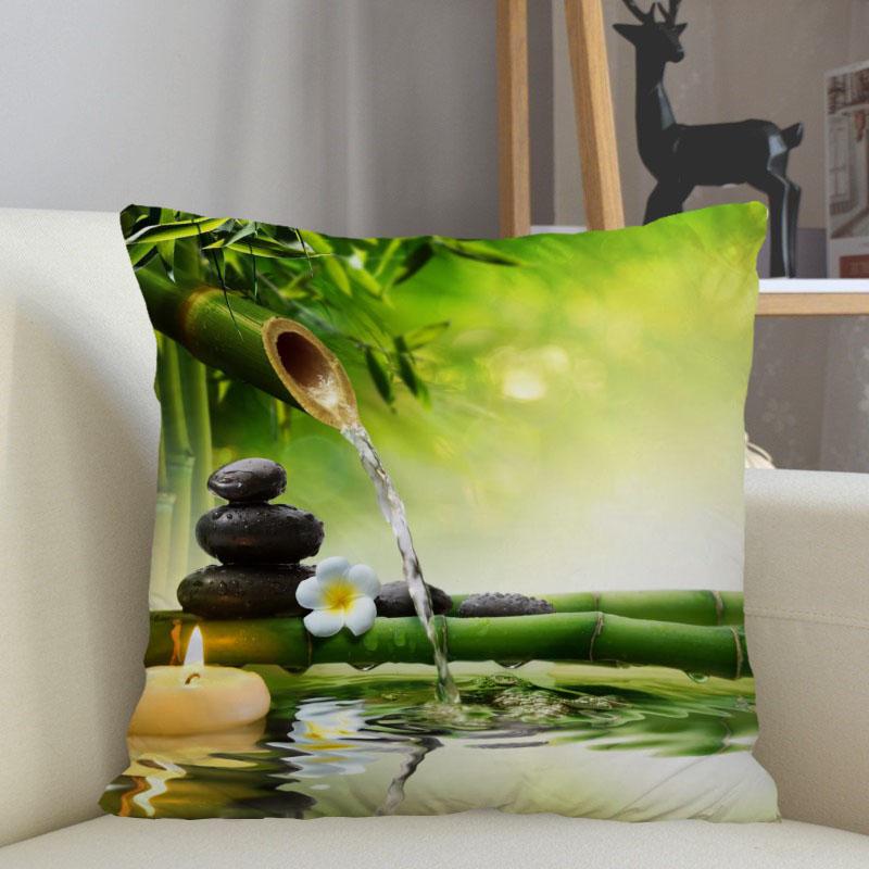 Musife Green Bamboo Pillowcase Custom Square Pillow Cover Case Zipper Pillowcase 35X35,40X40,45X45Cm Drop Shipping 12.15