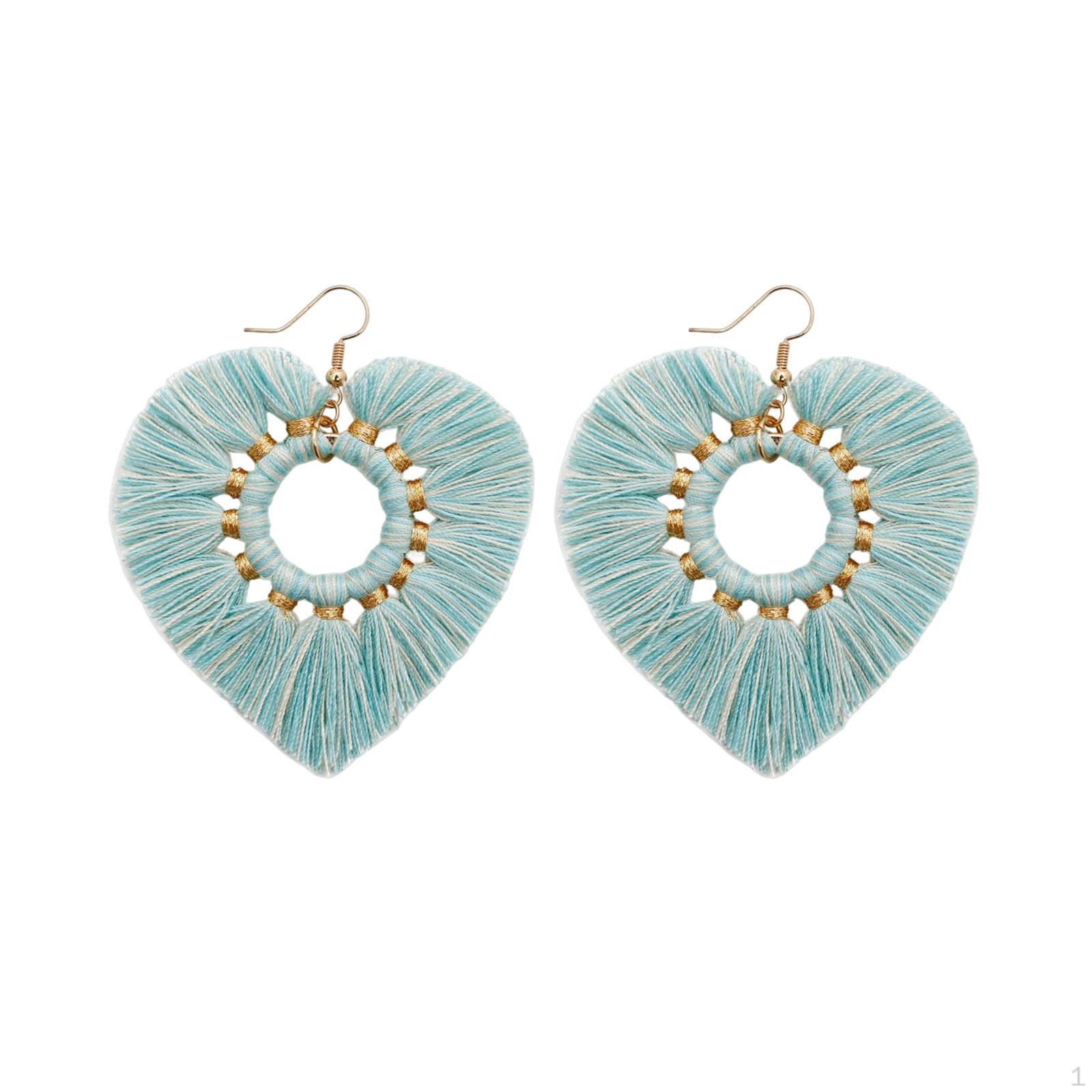 

Bohemian Heart Hoop Dangle Earrings, Jewelry Statement Drop Earrings for Party Holiday Gifts синий