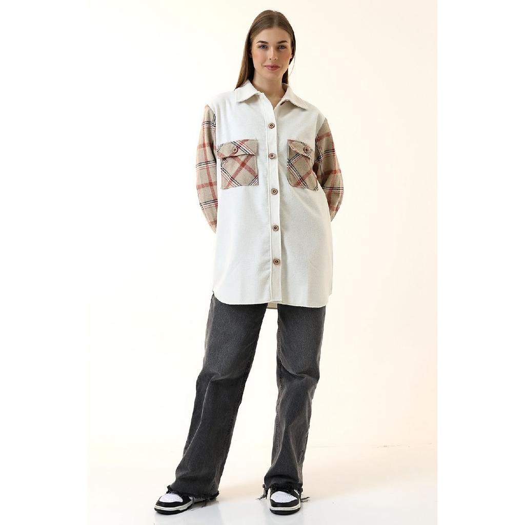 Grau-rosa kariertes Oversize-Holzfällerhemd für Damen