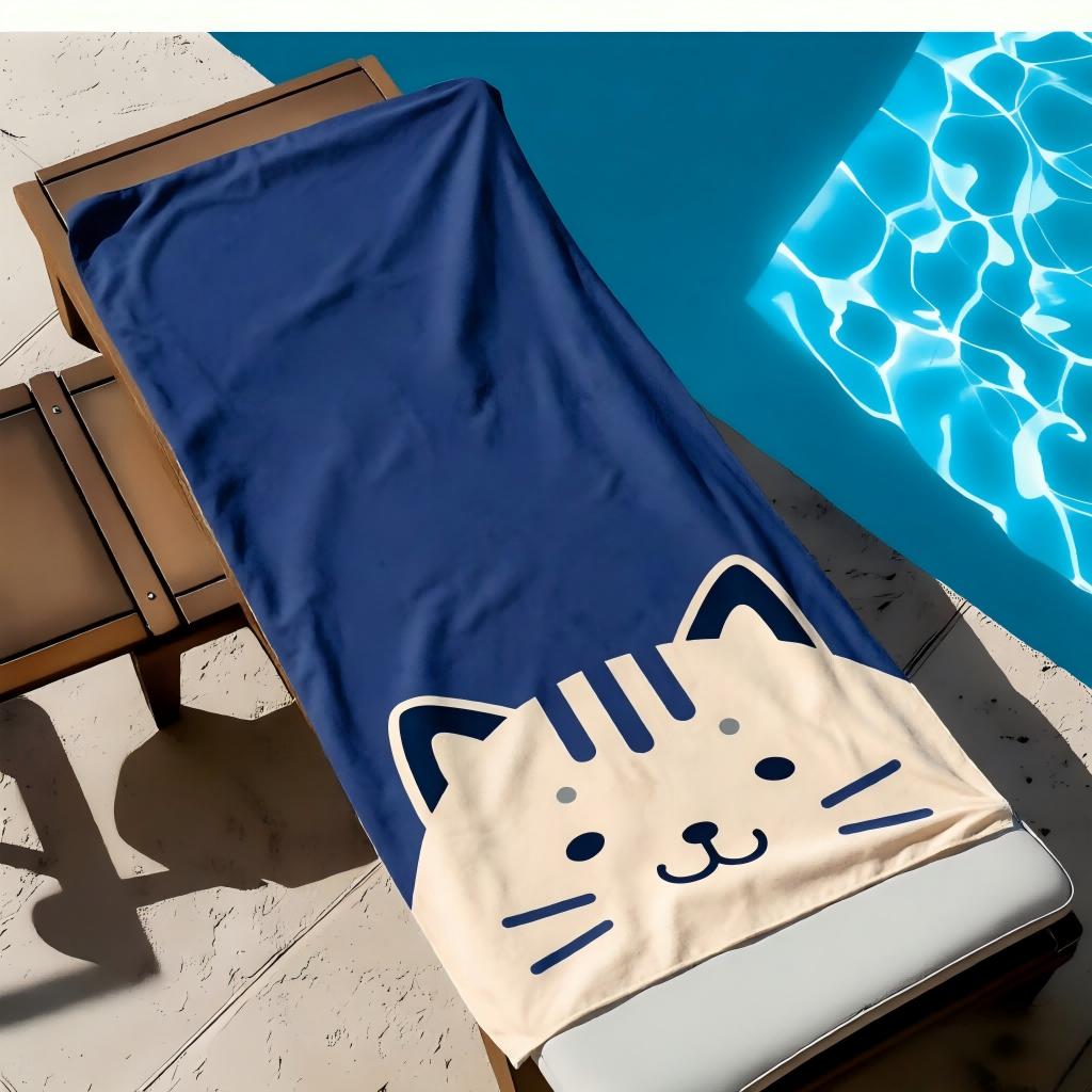 1pc Cute Cartoon Cat Striped Oversized Beach Towel, Quick-Drying Absorbent Towel, Perfect for Beach & Pool Use
