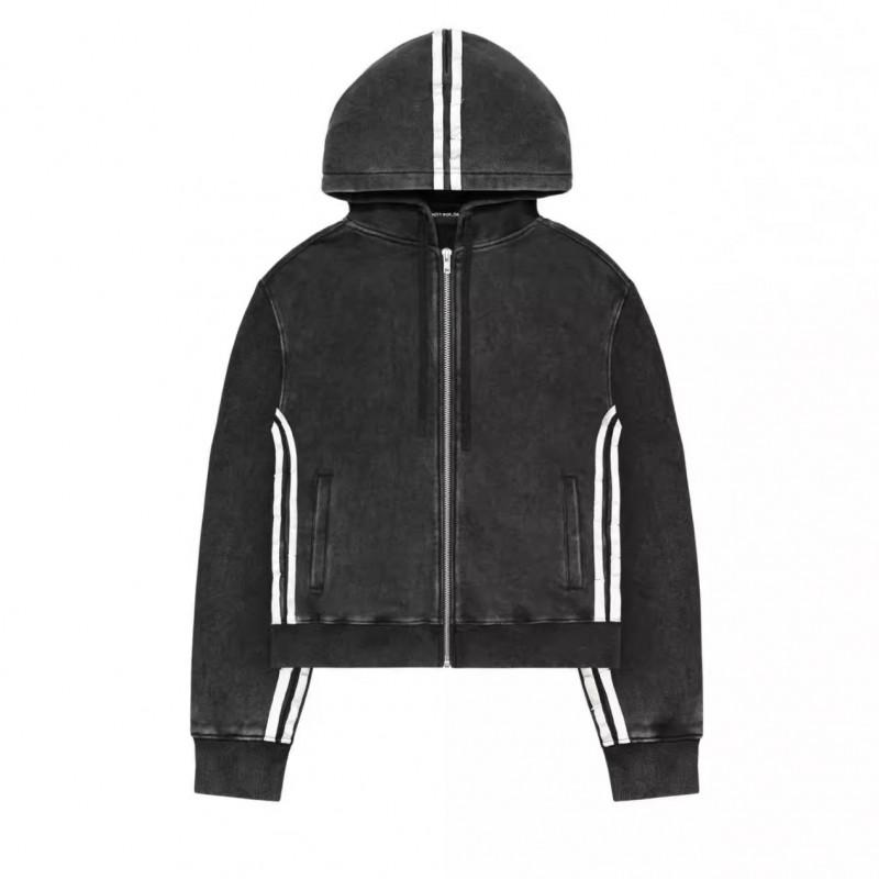 Winter Striped Hooded Zip Sweatshirt Loose Streetwear Men Women Y2K Style