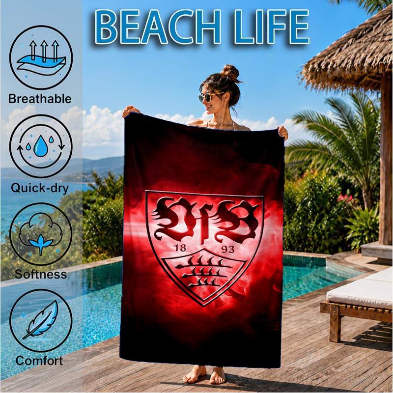 Asciugamano da Spiaggia in Microfibra Stampato con Stemma Vfb Fc, Morbido e Assorbente, Asciugatura Rapida, Ideale per Viaggi Estivi, Essenziale per la Spiaggia, Piscina