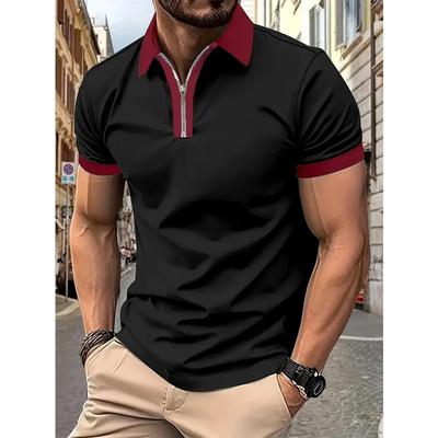 Polo de golf à manches courtes pour hommes, couleur contrastée, fermeture éclair, col rabattu, t-shirts décontractés d'été pour hommes, streetwear