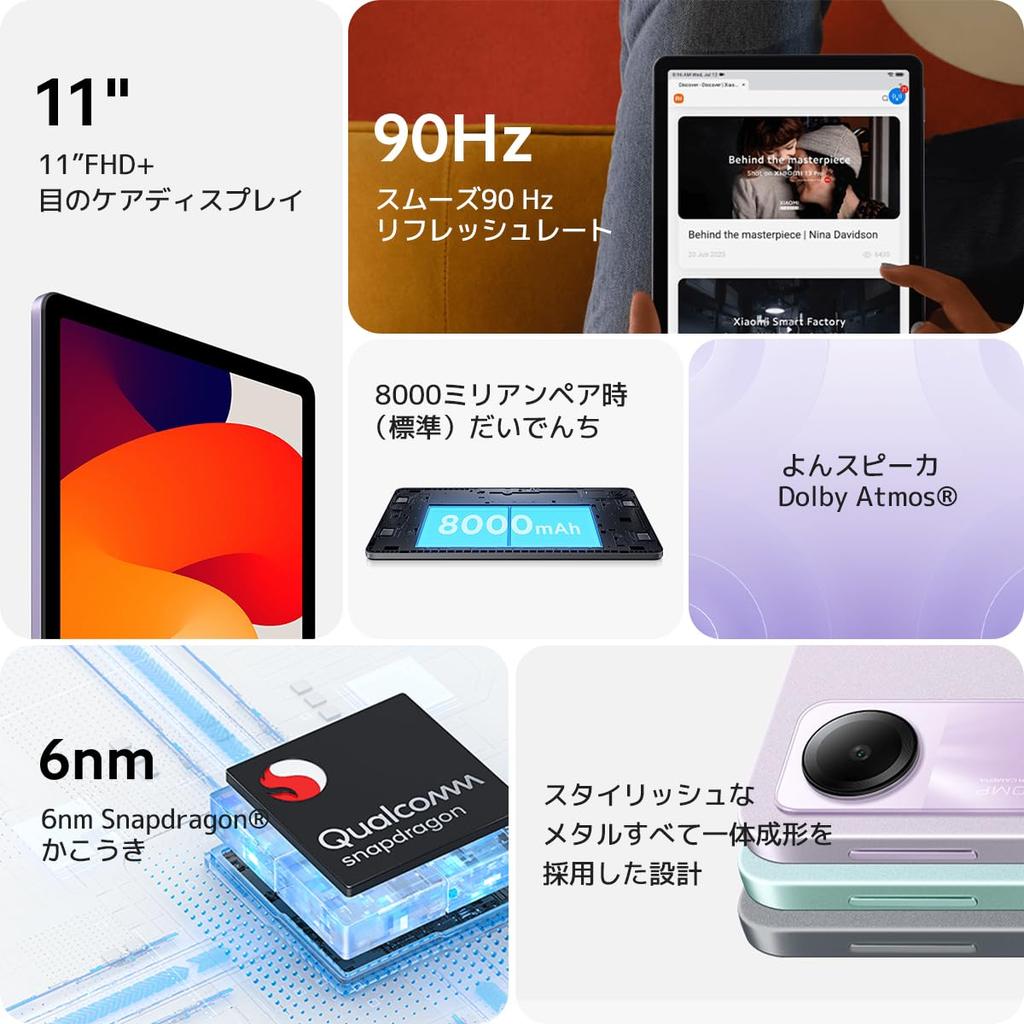 Xiaomi Redmi Pad SE 6GB Japanese 90Hz 8000mAh Lightweight Snapdragon MIUI Android Dolby Bluetooth AI Face Recognition Unlock Tablet, + 128GB, Wi-Fi