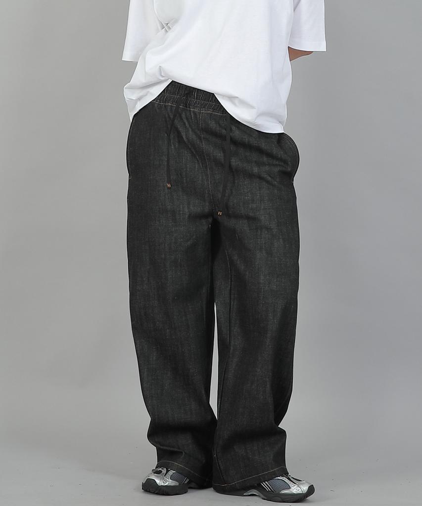 SAINTCREW Pocketless Work Elastic Waist Wide Pants Eww-385 Denim Black