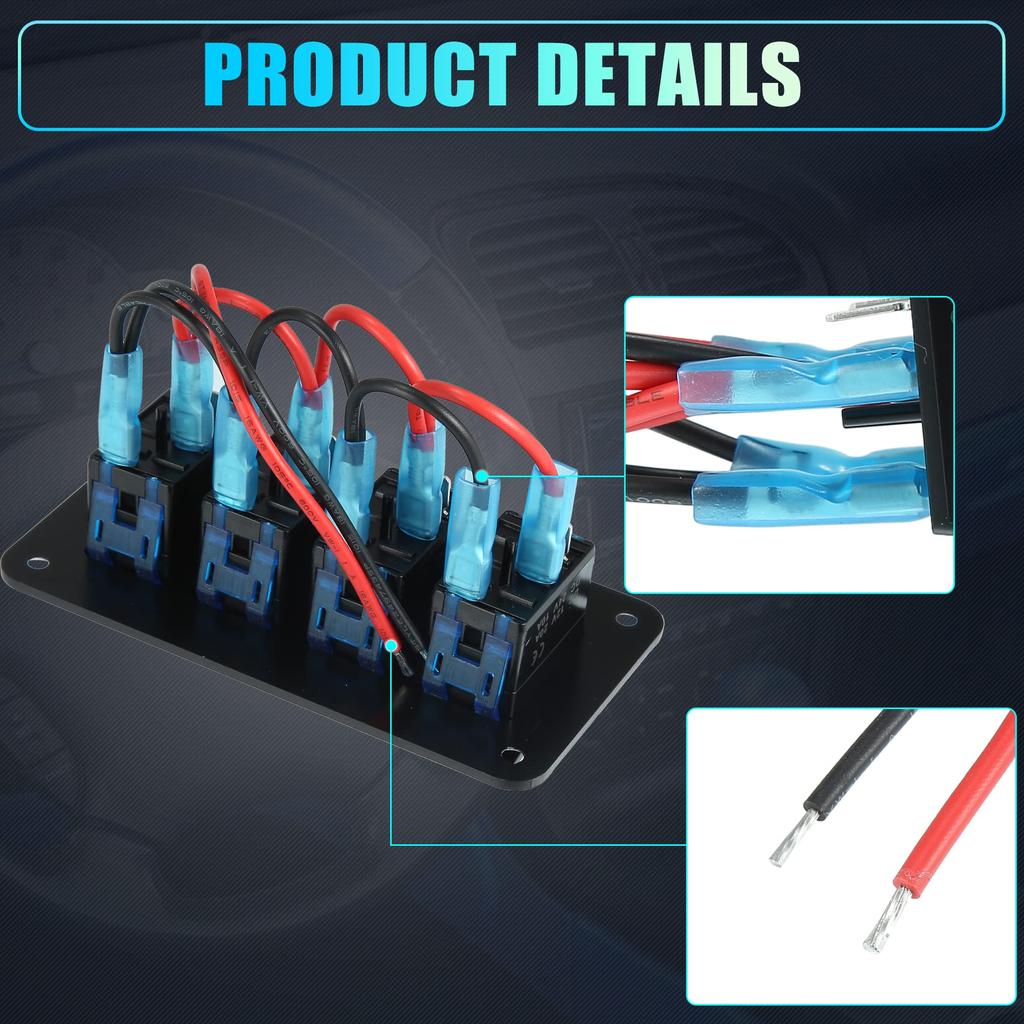 uxcell Rocker Switch Toggle Switch Waterproof Aluminum Blue LED Push for Black 4-Gang Panel, 5-Pin On/Off Pre-Wired Control, Alloy, Light, Button,