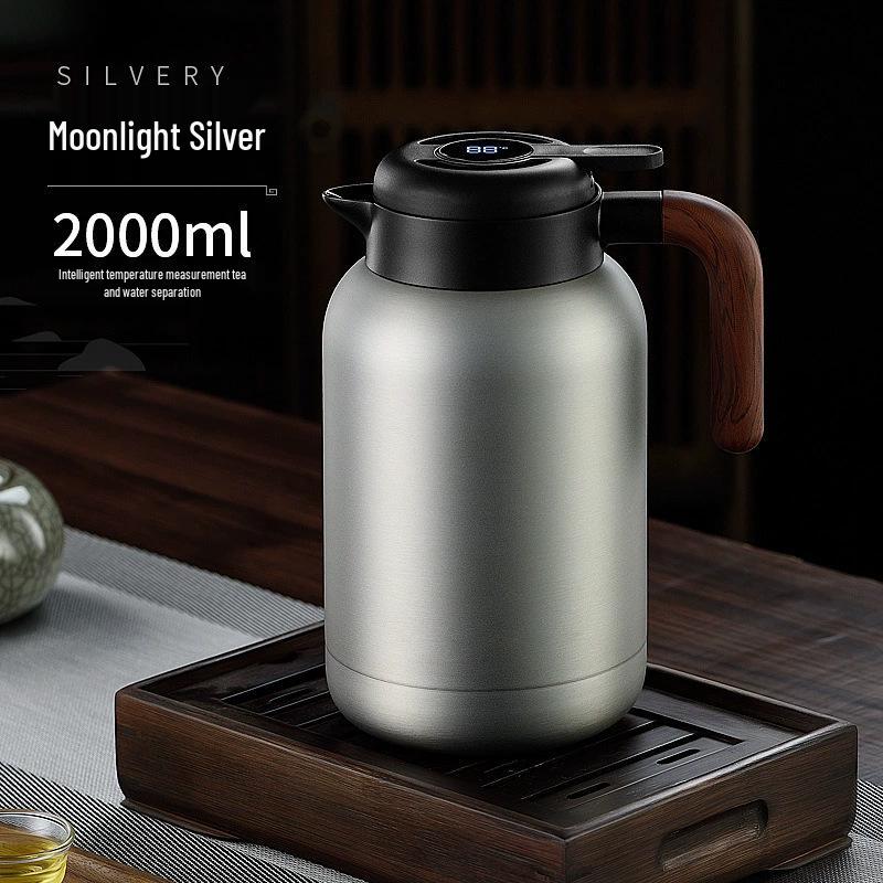 Elegant Portable Thermos with Temperature Display, 316 Stainless Steel, Tea Steeping, Water Separation, Insulated Pot.