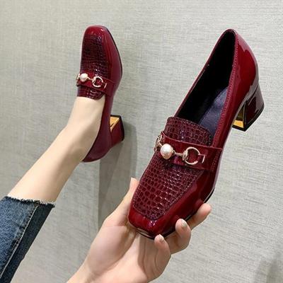 Fashion Zapatos De Mujer Women Cute Round Toe Wine Red High Quality Office Square Heel Shoes Lady Casual Black Sexy Party Heels