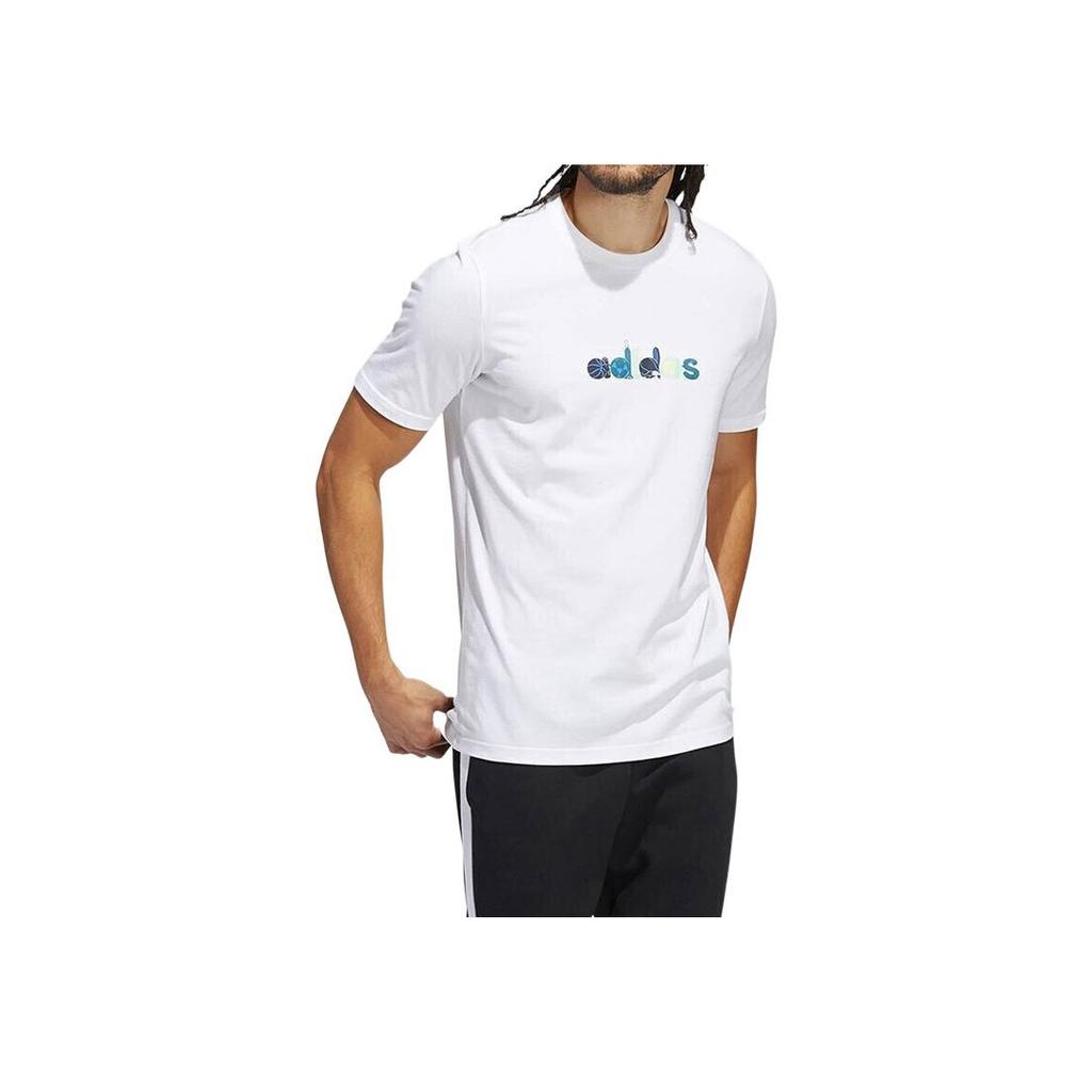 Adidas Logo Pattern Running Fitness Crew Neck Short Sleeve T-Shirt Men Tops White HE4839