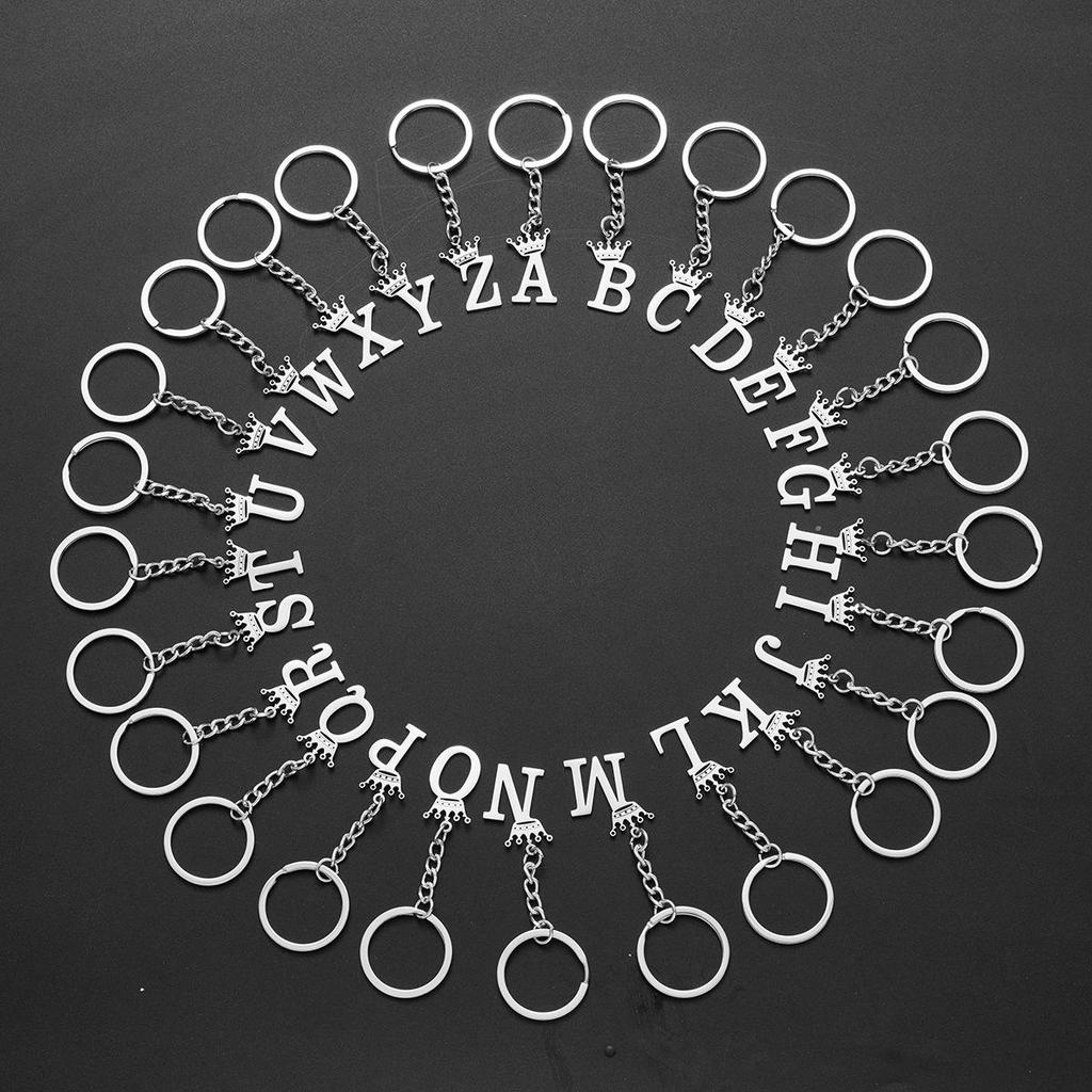 Stainless Steel Crown Letter Keychain Pendant, European Punk Style.