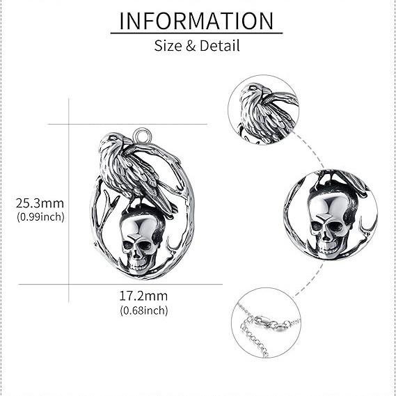 Skull Gothic Necklaces With Vintage Finish And Crow Shape Design For Halloween