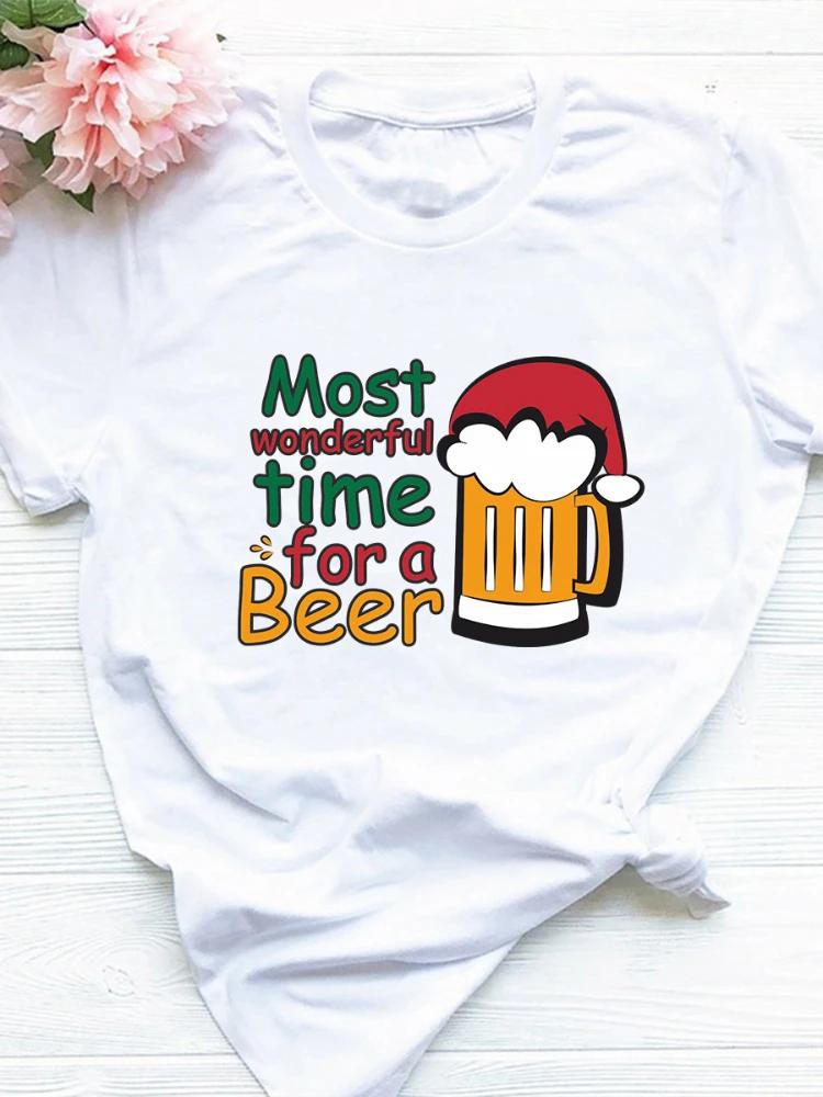 Christmas Best for A Beer Print T Shirt Women Short Sleeve O Neck Loose Tshirt Women Causal Tee Shirt Tops Camisetas Mujer