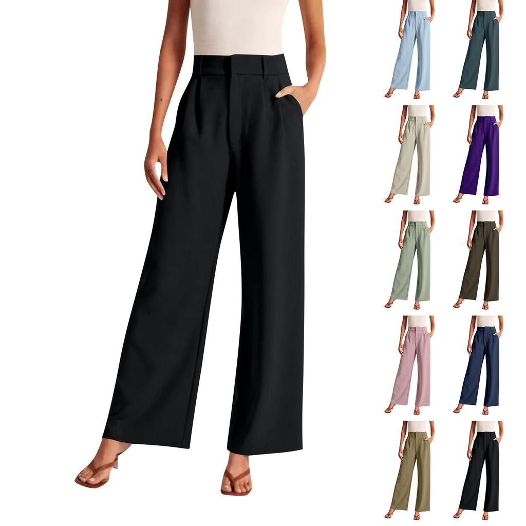 Casual Fit Wide Leg Pants Women's Casual Wide Leg High Waist Straight Leg Trousers Women's Trousers Suit Pleated High Waist Pants