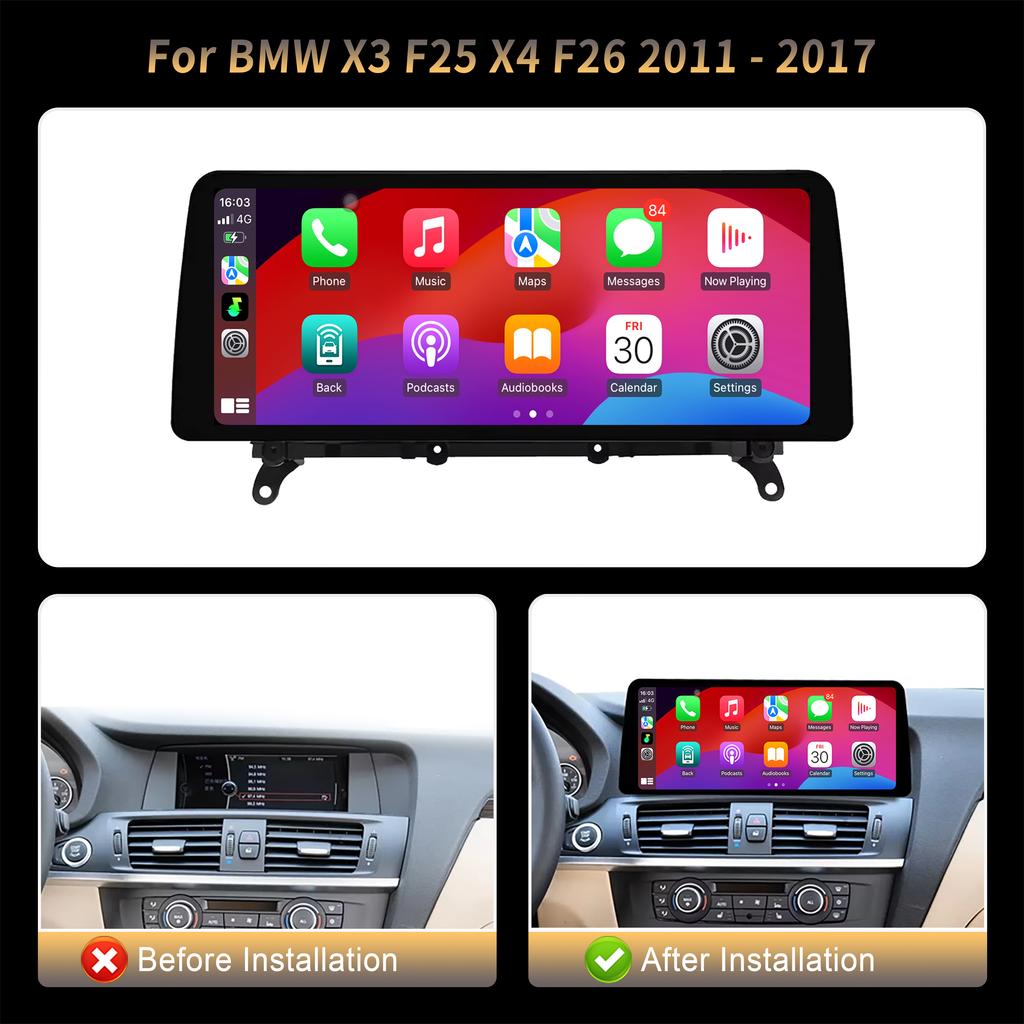 12.3" For BMW X3 F25 X4 F26 2011-2017 Android 14 Car Radio Multimedia GPS Navigation Bluetooth WIFI CarPlay Touch Screen Stereo