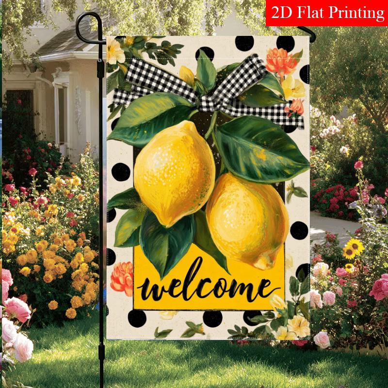 2D Flat, 2D Flat Wave Point Welcome Lemon Summer Garden Flag_4 (3)- Outdoor Garden Flag Double-sided Home Decoration Courtyard Decoration Outdoor Deco