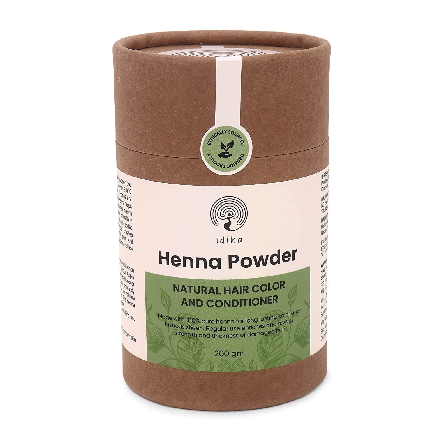 IDIKA Natural Henna Powder for Hair Color 200g | Herbal Hair Dye for Grey Hair Coverage | Pure Henna Leaves Powder | Chemical Free Ayurvedic Mehndi
