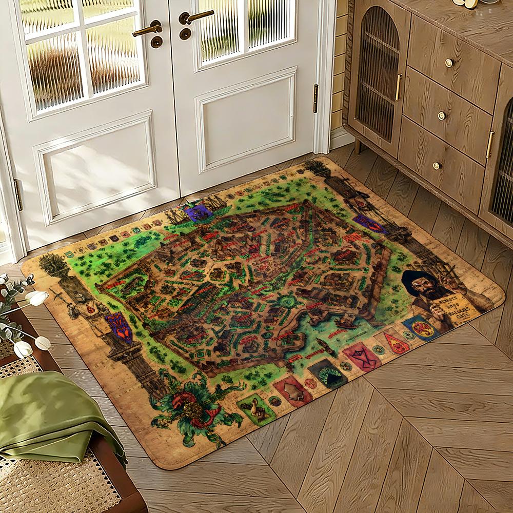 1pc B-Baldurs Gate 3 Creative Pattern Hanging Absorbent Non-Slip Floor Mat Flannel Rug Bedroom Living Room Door Mat Home Decor