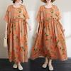 DIMANAF 2024 Plus Size Dress New Summer Basic Loose Women O-Neck Vintage Short Sleeve Big Size Beach Long Dress