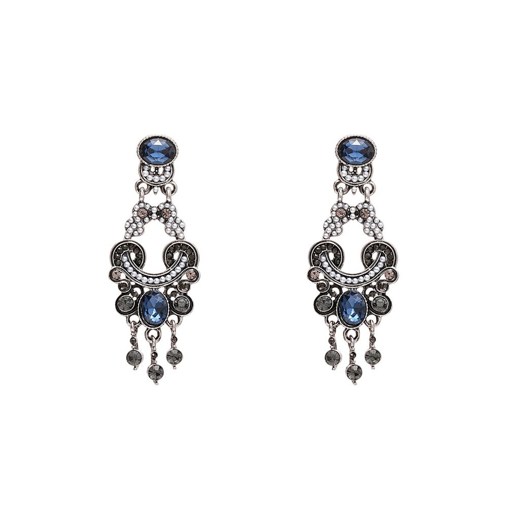 Silver Needle Ethnic Style Diamond-set Pearl Fringed Earrings Retro Ethnic Style Stud Earrings Women's Earrings Design Sense Niche