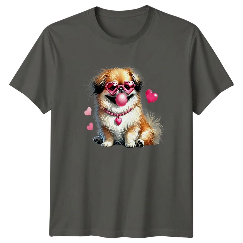 Cute Fluffy Dog Heart Glasses Love Animals Unisex Unisexs Graphic Tee Shirt S