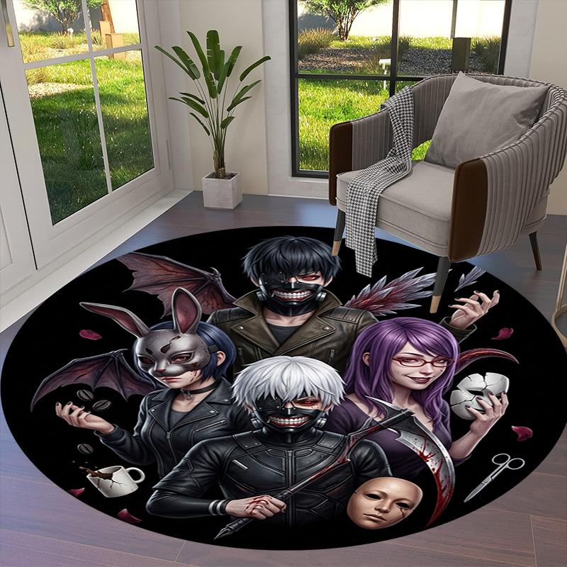 Tokyo Ghoul Okrągły Dywanik Dywan do Salonu Sypialni Sofy Pokoju Zabaw Dekoracja Antypoślizgowa Mata Podłogowa