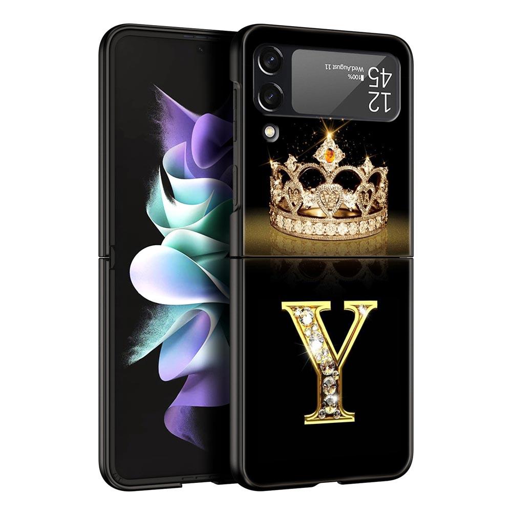

Phone Case for Samsung Galaxy Z Flip 3 4 5 Folding Mobile Shell Hard PC Black Capa Protect Cover Fashion Diamond Crown Letter A Samsung Z Flip 4