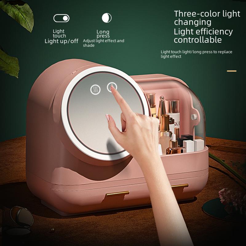Creative LED Cosmetic Storage Box: Influencer Desktop Organizer with Large Capacity & Dustproof Skincare Holder