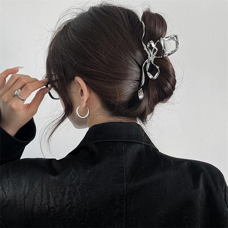 New Metal Bow Strap Hair Clips Women Y2k Geometric High Ponytail Grip Korean Hairpin Grab Cawl Clips Girls Hair Accessories