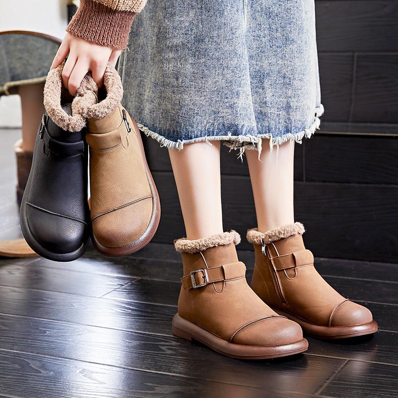 

Retro snow boots women s 2025 winter new women s low-heeled short boots fleece warm women s boots casual versatile boots 35 чёрный