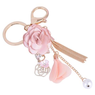 Fabric Flower Long Tassel Keychain Key Chain Keyring Women Handbag Hanging Decor