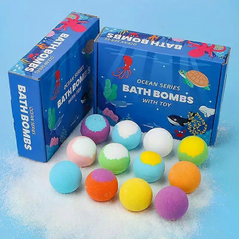 12Pcs Ocean Series Bath Bombs with Surprise Toys, Natural Aromatherapy Bath Fizzers with Cute Ocean Animal Toys, Rich Bubbles Spa Bath for Kids & Adul