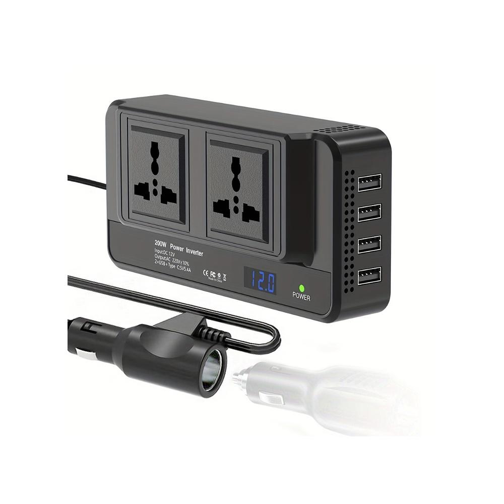 

200w Car Power Inverter Dc 12v to 220v Ac Car Inverter for Plug Outlet for Vehicles Car Converter with 2-Pin Sockets & 4-USB Ports