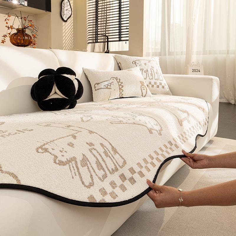 Special-Shaped Sofa Cushion Irregular Autumn And Winter Plush Non-Slip Sofa Cover Cloth Straight Row Cartoon Style Sofa Cushion