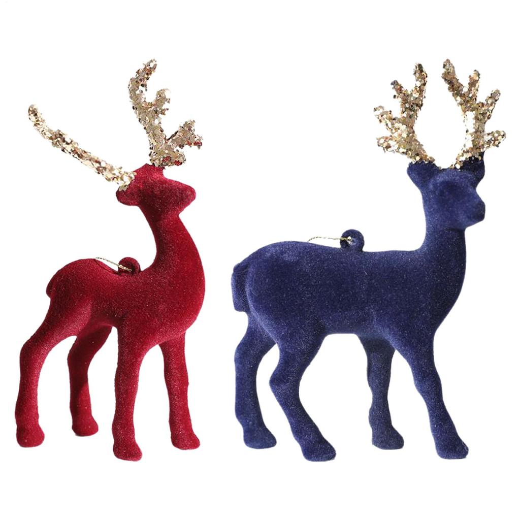 Christmas Tree Hanging Decoration Plasticflocked Elk Ornaments Christmas Reindeer Statue Christmas Deer Desktop Decor