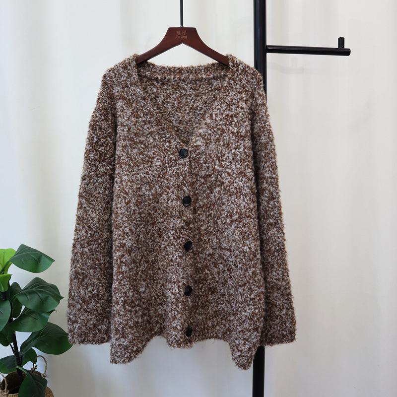 

Осень и зима новый свободный кардиган с V-образным вырезом, вязаный, с чувством дизайна, в ленивом стиле, свитер-жакет для женщин One size