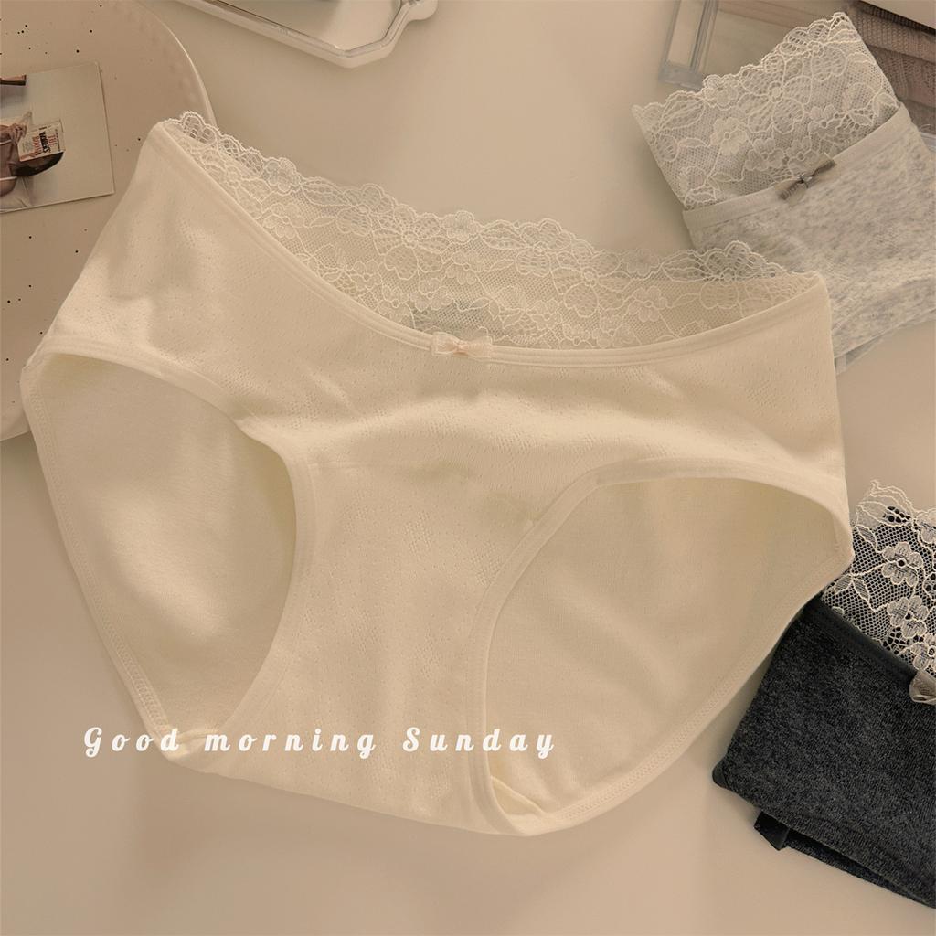 Female Spring and Autumn Sweet Lace Edge Pure Color Pure Cotton 10A Bacteriostatic Briefs