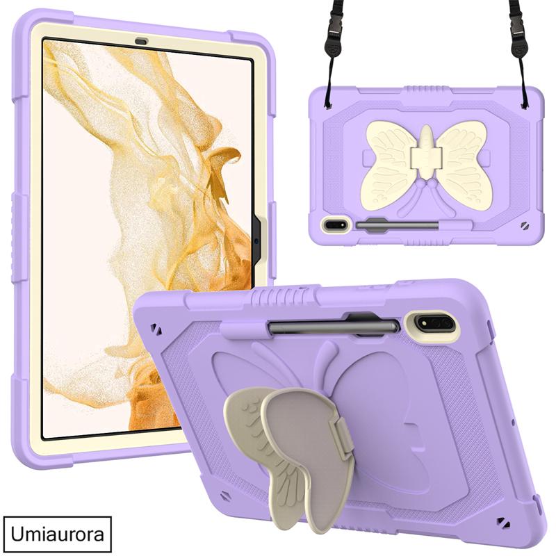 For Samsung Tab S7+ S8+ S9 FE+ S10 Plus 12.4 inch SM-X820 SM-X610 X510 X710 Stand Butterfly Tablet Case Shockproof Rugged Cover