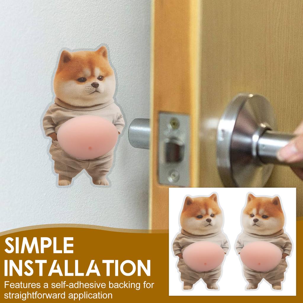 2Pcs 3D Shiba Inu Dog Belly Sticker Squeezeable Decoration Soft Pink Background Mobile Phone Decoration Sticker For Home Decor