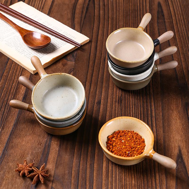 Kitchen Tableware Ceramic Seasoning Plate with Handle Mini Pattern Tableware Soy Sauce Vinegar Jam Snack Dish