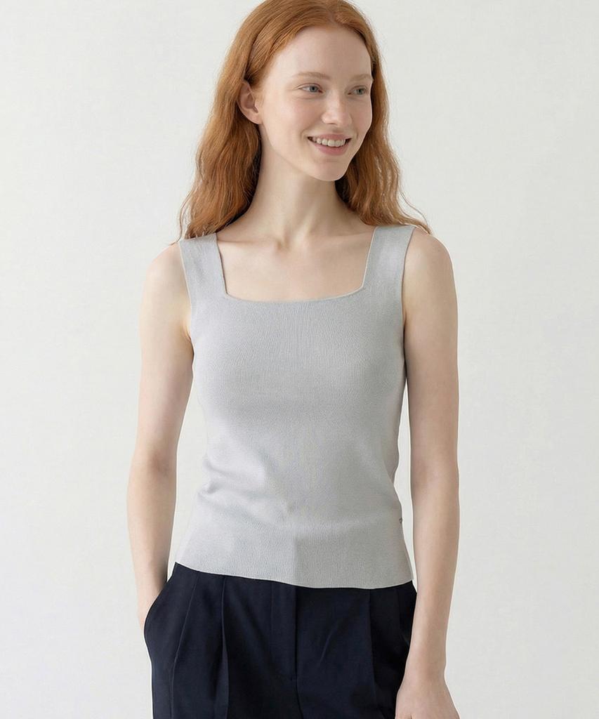Seuneogeuyu Square Neck Ribbed Sleeveless Knit 4 Colors S M